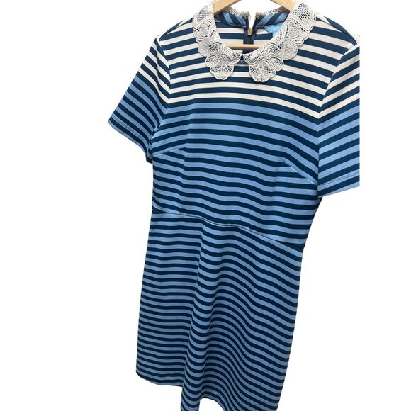 Draper James Blue Striped Lace Collar A-Line Knit Dress - Picture 4 of 9